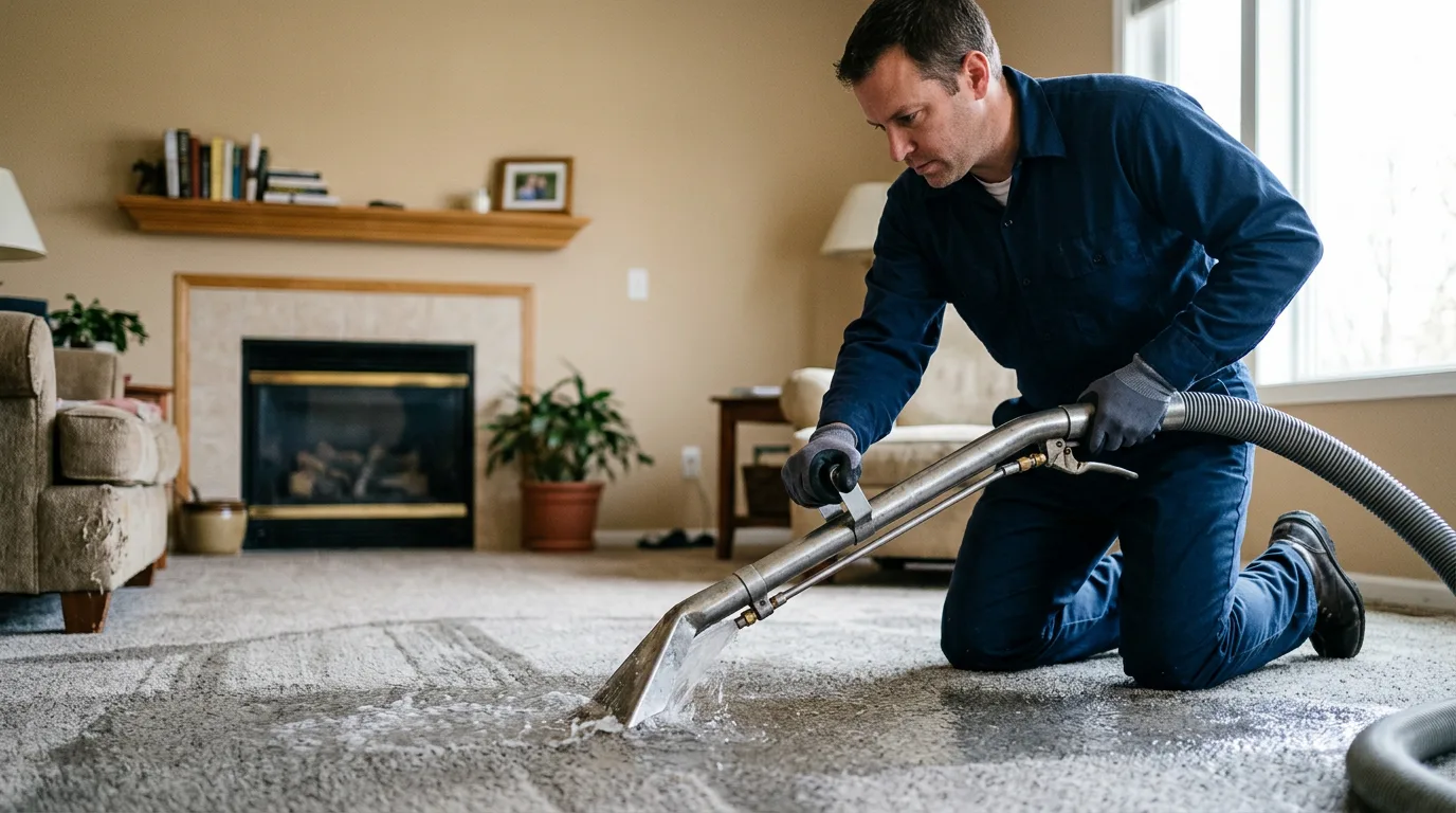 Water damage restoration technician working near Livermore, ME